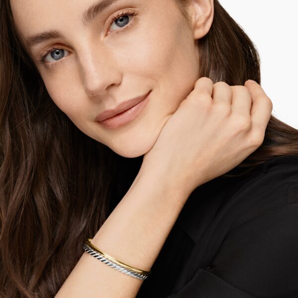 David Yurman DY Mercer® Two Row Cuff Bracelet in Sterling Silver with 18K Yellow Gold, 8mm, view 2