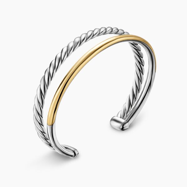 David Yurman DY Mercer® Two Row Cuff Bracelet in Sterling Silver with 18K Yellow Gold, 8mm, view 3