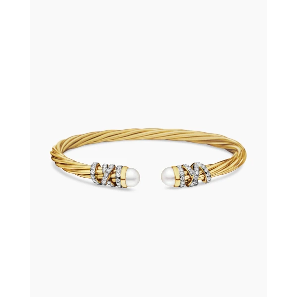 on-model styling shot|David Yurman Helena Bracelet in 18K Yellow Gold with Pearls and Diamonds