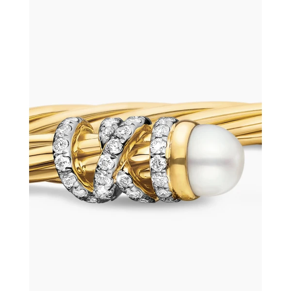 signature twisted-helix detail|David Yurman Helena Bracelet in 18K Yellow Gold with Pearls and Diamonds