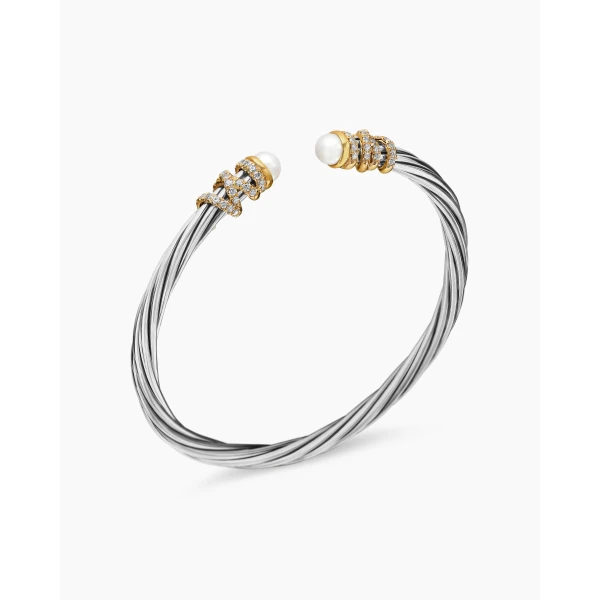 4mm in White – front view of authentic Bracelets at Luxury Shoes |David Yurman Helena Bracelet in Sterling Silver with 18K Yellow Gold