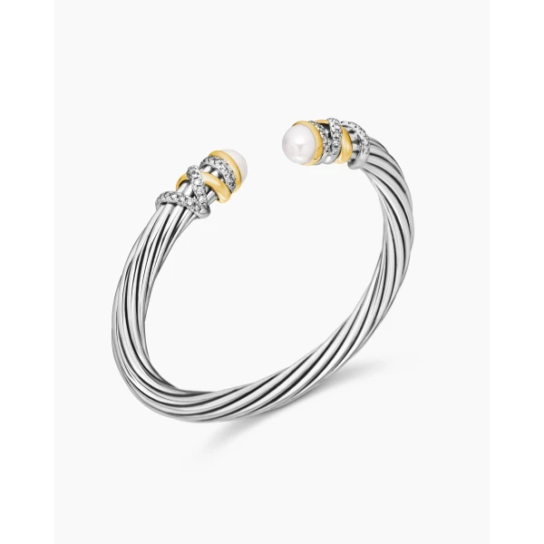 6mm in White – front view of authentic Bracelets at Luxury Shoes |David Yurman Helena Bracelet in Sterling Silver with 18K Yellow Gold