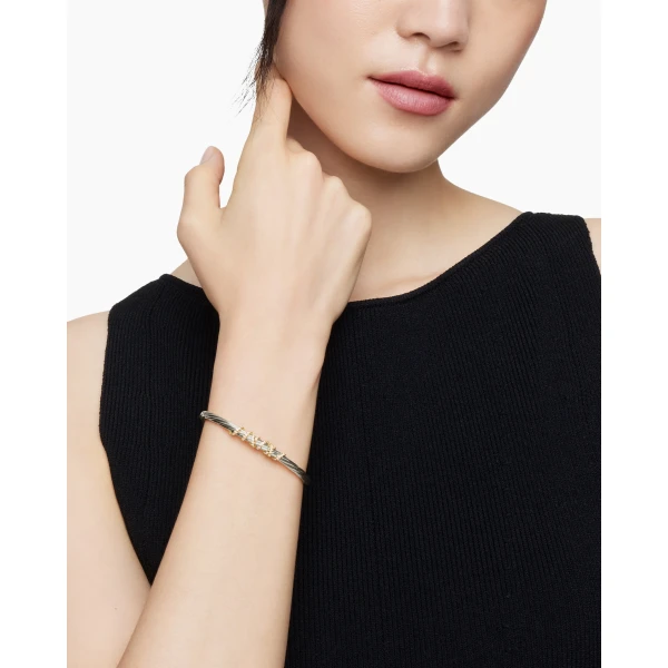 4mm in Gold – front view of authentic Bracelets at Luxury Shoes |David Yurman Helena Center Station Bracelet in Sterling Silver with 18K Yellow Gold and Diamonds