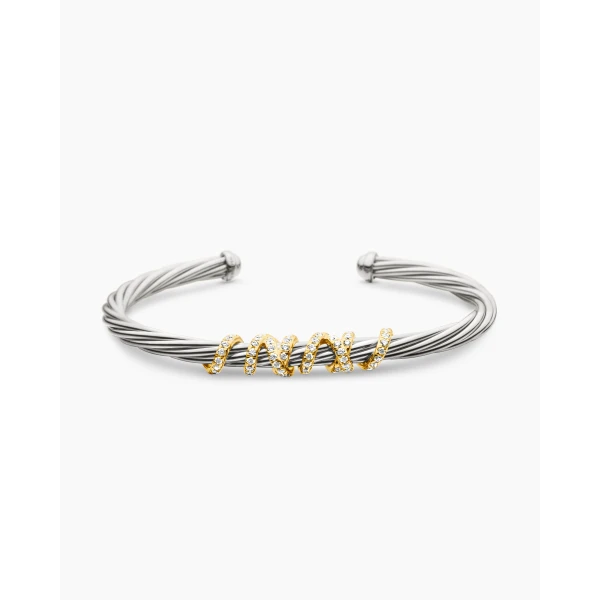 on-model styling shot|David Yurman Helena Center Station Bracelet in Sterling Silver with 18K Yellow Gold and Diamonds