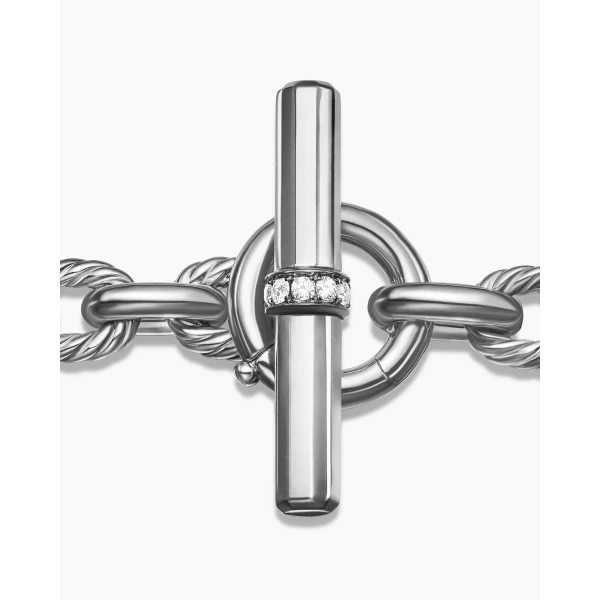 9.8mm – pavé setting and gemstone detail close-up|David Yurman Lexington Chain Bracelet in Sterling Silver with Diamonds