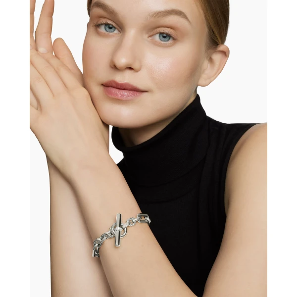 9.8mm in Silver – clasp and closure mechanism detail|David Yurman Lexington Chain Bracelet in Sterling Silver with Diamonds