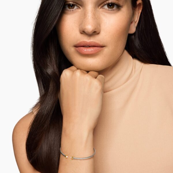 David Yurman Micro Cable Flex® Bracelet in Sterling Silver with 14K Yellow Gold and Pearls, 2.6mm, view 2