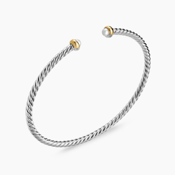 David Yurman Micro Cable Flex® Bracelet in Sterling Silver with 14K Yellow Gold and Pearls, 2.6mm, view 3