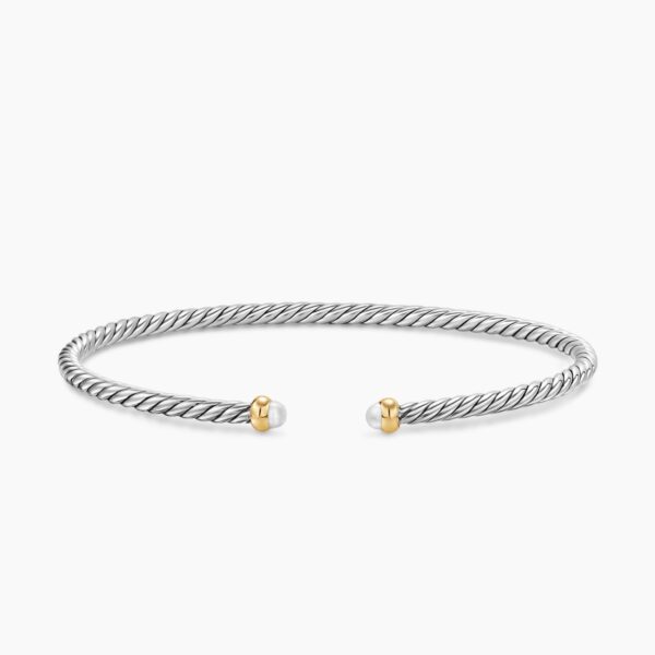 David Yurman Micro Cable Flex® Bracelet in Sterling Silver with 14K Yellow Gold and Pearls, 2.6mm, view 4