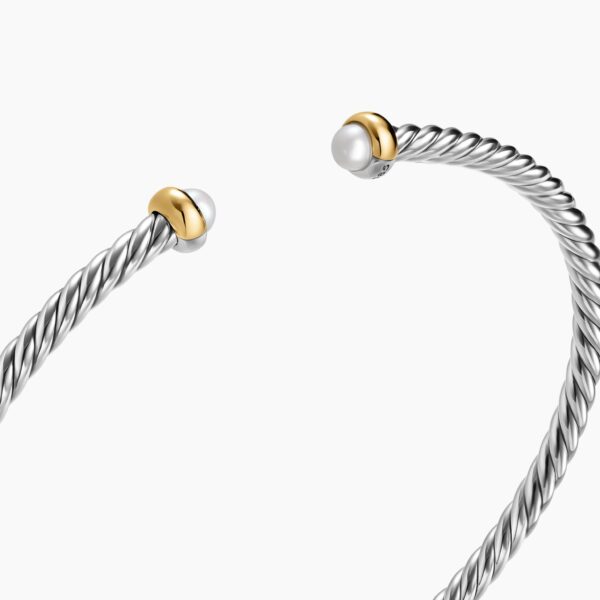 David Yurman Micro Cable Flex® Bracelet in Sterling Silver with 14K Yellow Gold and Pearls, 2.6mm, view 5