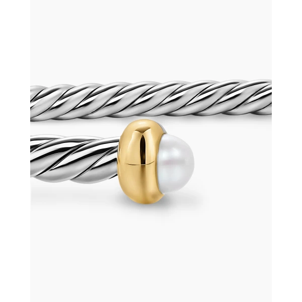 signature twisted-helix detail|David Yurman Micro Cable Flex® Bracelet in Sterling Silver with 14K Yellow Gold and Pearls