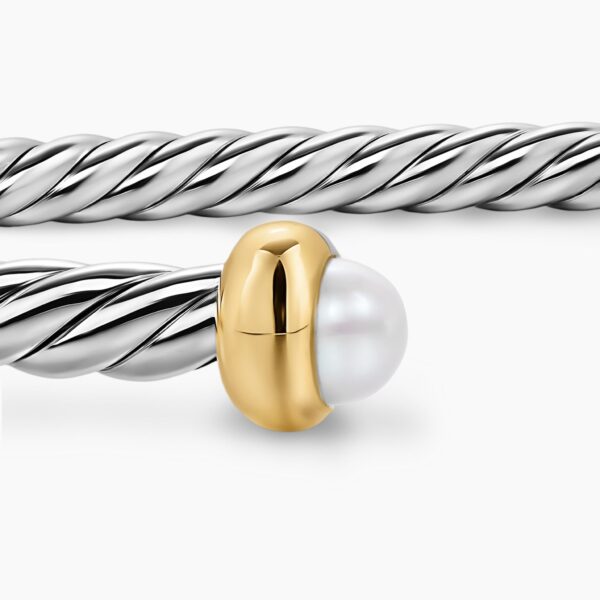 David Yurman Micro Cable Flex® Bracelet in Sterling Silver with 14K Yellow Gold and Pearls, 2.6mm, view 6