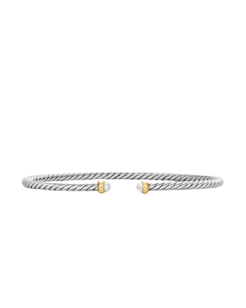 David Yurman Micro Cable Flex® Bracelet in Sterling Silver with 14K Yellow Gold and Pearls
