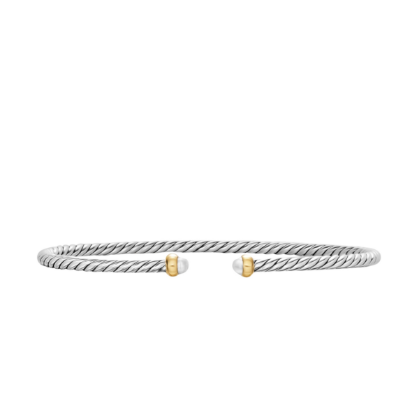David Yurman Micro Cable Flex® Bracelet in Sterling Silver with 14K Yellow Gold and Pearls, 2.6mm