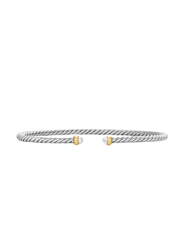 David Yurman Micro Cable Flex® Bracelet in Sterling Silver with 14K Yellow Gold and Pearls