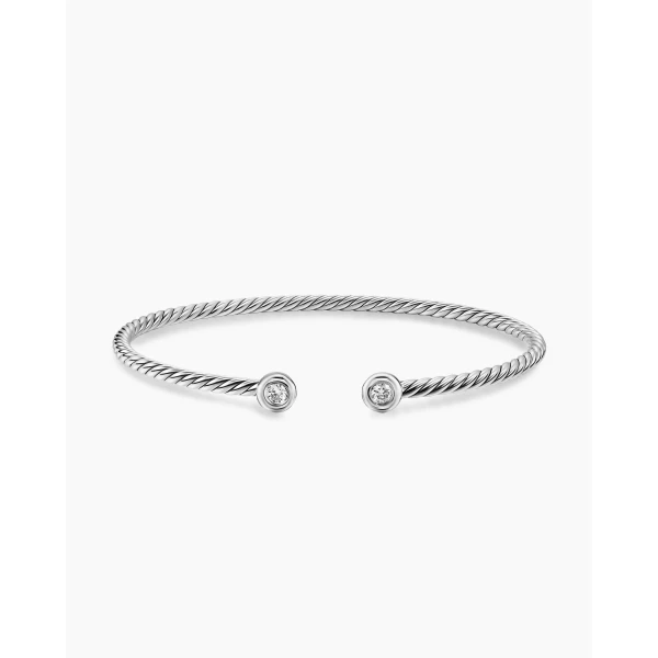 on-model styling shot|David Yurman Micro Cable Flex® Round Bracelet in Sterling Silver with Diamonds