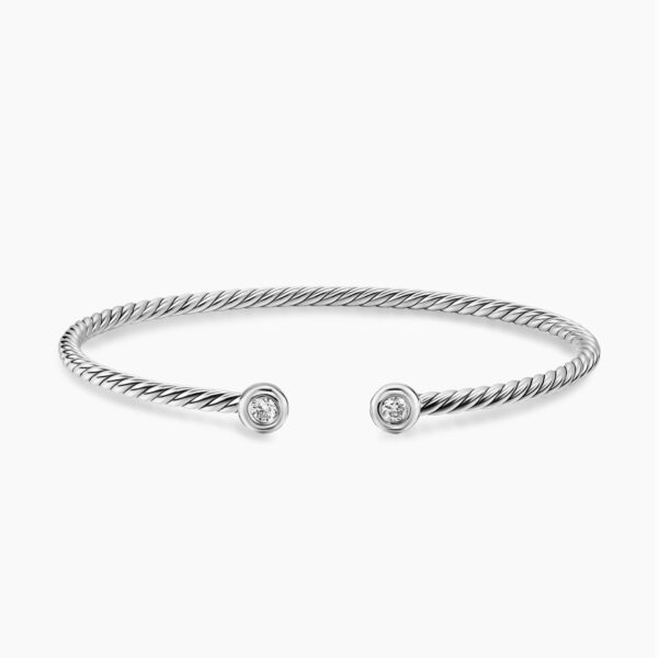 David Yurman Micro Cable Flex® Round Bracelet in Sterling Silver with Diamonds, 2.6mm, view 4