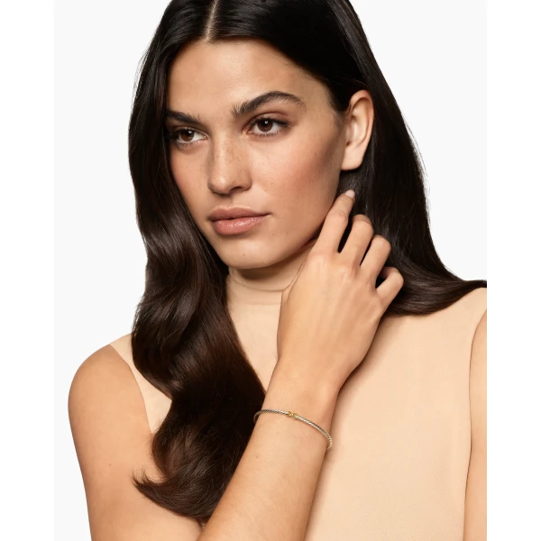 2.6mm in Silver – front view of authentic Cable Bracelets at Luxury Shoes |David Yurman Micro Cable Flex® X Bracelet in Sterling Silver with 14K Yellow Gold