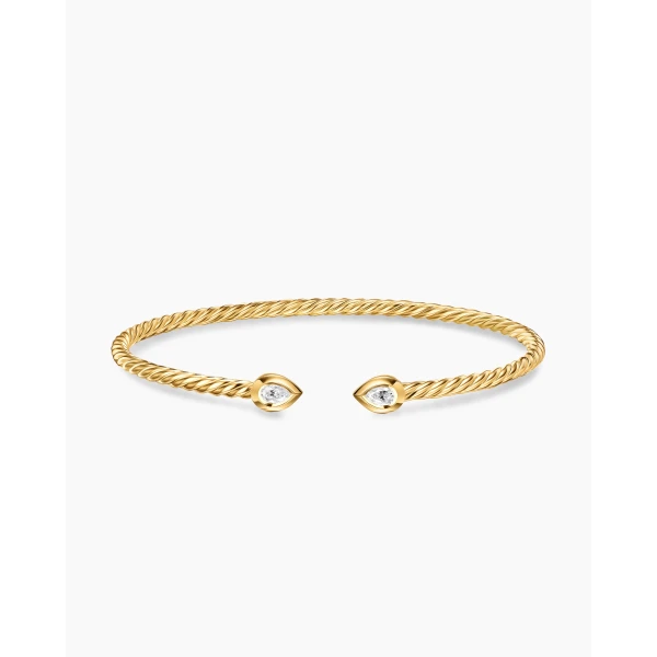 on-model styling shot|David Yurman Micro Cablespira® Flex Pear Bracelet in 18K Yellow Gold with Diamonds