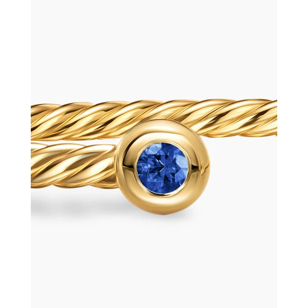 on-model styling shot|David Yurman Micro Cablespira® Flex Round Bracelet in 18K Yellow Gold with Blue Sapphires
