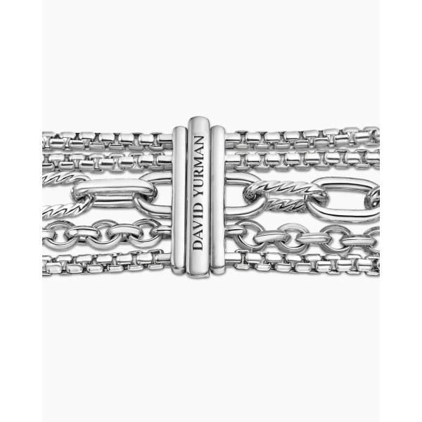 29mm – pavé setting and gemstone detail close-up|David Yurman Multi Row Chain Bracelet in Sterling Silver