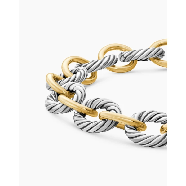 10mm – pavé setting and gemstone detail close-up|David Yurman Oval Link Chain Bracelet in Sterling Silver with 18K Yellow Gold
