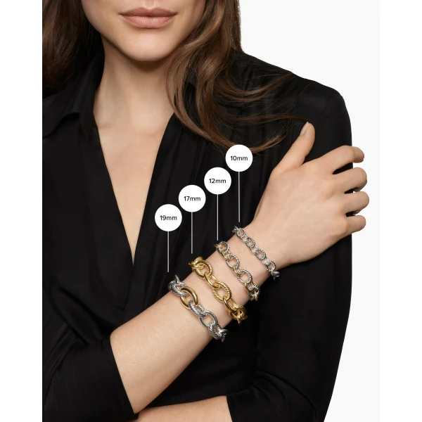 10mm in Gold – clasp and closure mechanism detail|David Yurman Oval Link Chain Bracelet in Sterling Silver with 18K Yellow Gold