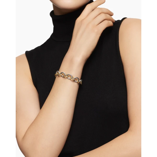 12mm in Gold – front view of authentic Chain Bracelets at Luxury Shoes |David Yurman Oval Link Chain Bracelet in Sterling Silver with 18K Yellow Gold