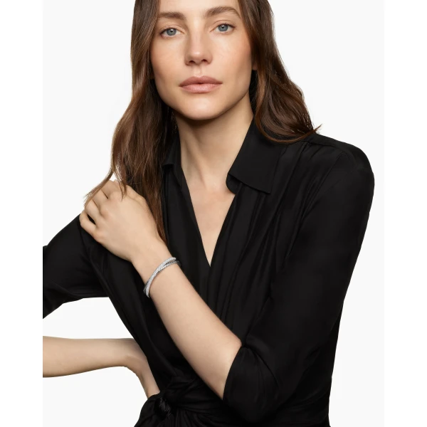 10.7mm in Silver – front view of authentic Cuff Bracelets at Luxury Shoes |David Yurman Pavé Crossover Two Row Cuff Bracelet in Sterling Silver with Diamonds