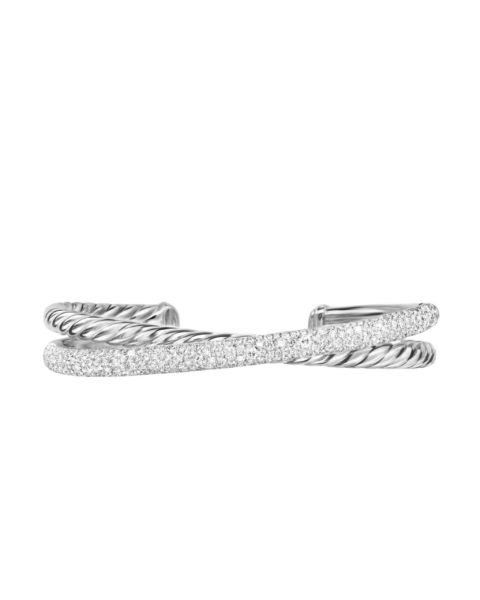 David Yurman Pavé Crossover Two Row Cuff Bracelet in Sterling Silver with Diamonds