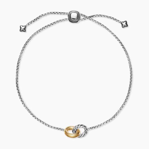 David Yurman Petite Cable Linked Bracelet in Sterling Silver with 14K Yellow Gold, 15mm, view 3