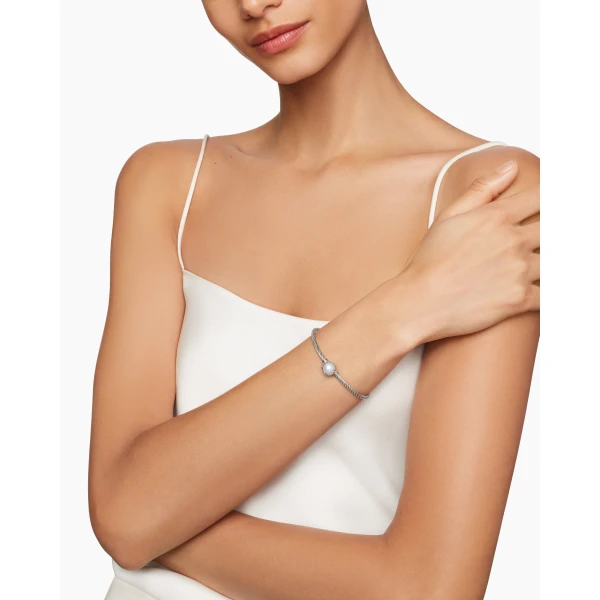 3mm in White – front view of authentic Bracelets at Luxury Shoes |David Yurman Petite Chatelaine® Bracelet in Sterling Silver with Pearl