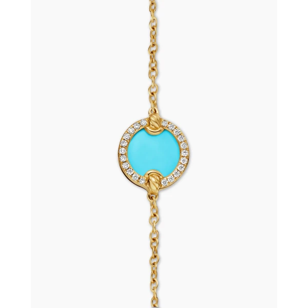 signature twisted-helix detail|David Yurman Petite DY Elements® Center Station Chain Bracelet in 18K Yellow Gold with Turquoise and Diamonds