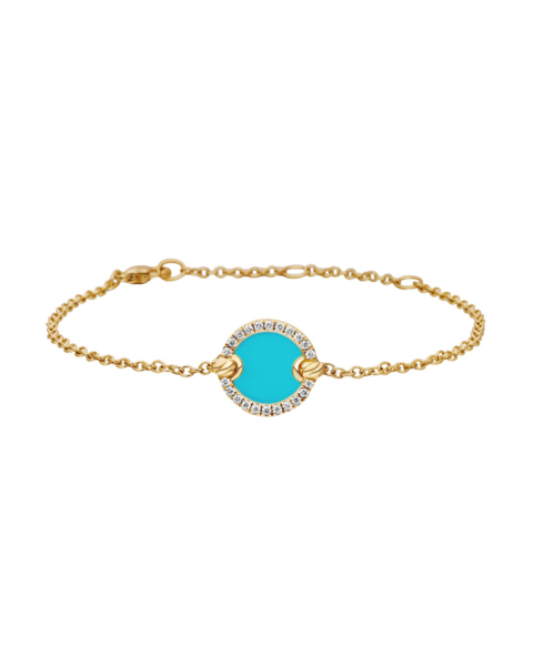 David Yurman Petite DY Elements® Center Station Chain Bracelet in 18K Yellow Gold with Turquoise and Diamonds