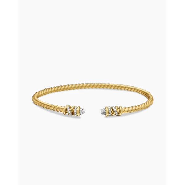 on-model styling shot|David Yurman Petite Helena Cablespira® Bracelet in 18K Yellow Gold with Diamonds
