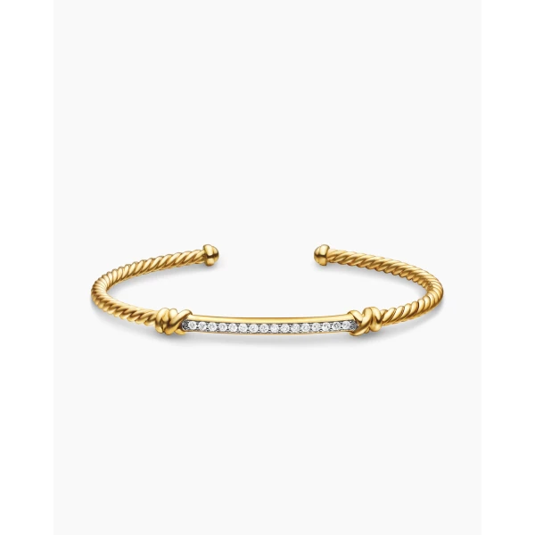 on-model styling shot|David Yurman Petite Helena Cablespira® Station Bracelet in 18K Yellow Gold with Diamonds