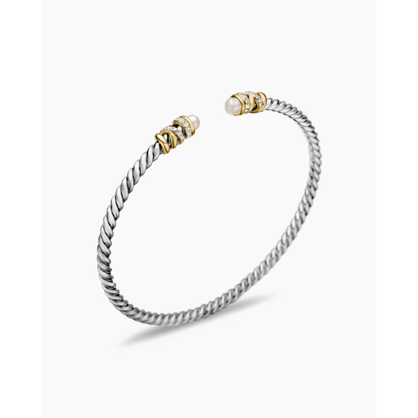 3mm in White – front view of authentic Cable Bracelets at Luxury Shoes |David Yurman Petite Helena Classic Cable Bracelet in Sterling Silver with 18K Yellow Gold