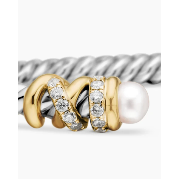 on-model styling shot|David Yurman Petite Helena Classic Cable Bracelet in Sterling Silver with 18K Yellow Gold