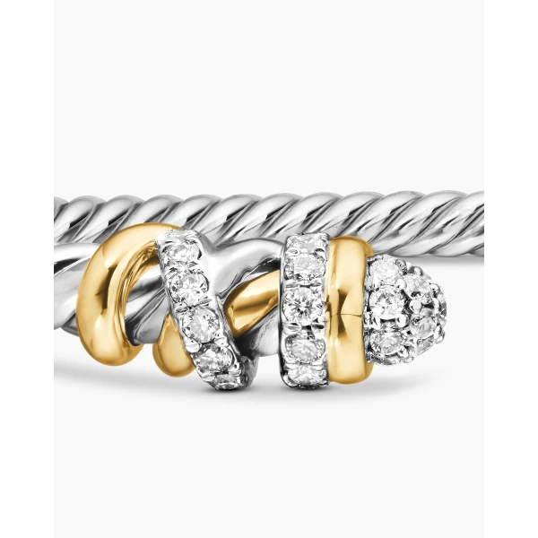 signature twisted-helix detail|David Yurman Petite Helena Classic Cable Bracelet in Sterling Silver with 18K Yellow Gold and Diamonds