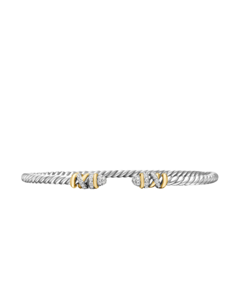 David Yurman Petite Helena Classic Cable Bracelet in Sterling Silver with 18K Yellow Gold and Diamonds