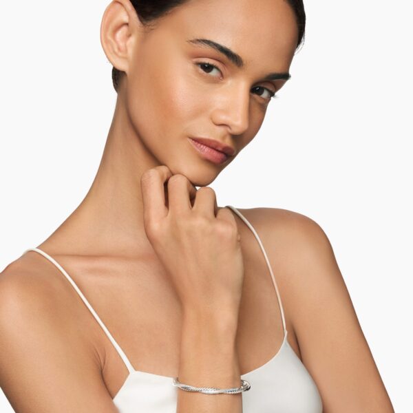 David Yurman Petite Infinity Bracelet in Sterling Silver with Diamonds, 4.4mm, view 2