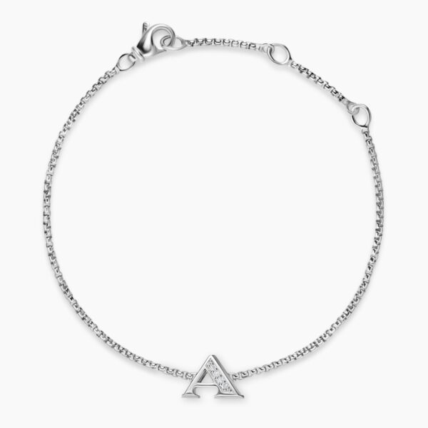 David Yurman Petite Initial Chain Bracelet in Sterling Silver with Diamond A, view 2