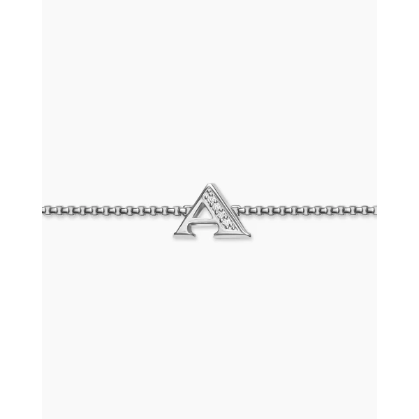signature twisted-helix detail|David Yurman Petite Initial Chain Bracelet in Sterling Silver with Diamond A – pavé setting and gemstone detail close-up|David Yurman Petite Initial Chain Bracelet in Sterling Silver with Diamond A in Silver – clasp and closure mechanism detail|David Yurman Petite Initial Chain Bracelet in Sterling Silver with Diamond A Silver – three-quarter side view of the bracelet|David Yurman Petite Initial Chain Bracelet in Sterling Silver with Diamond A – back and underside view of the Chain Bracelets|David Yurman Petite Initial Chain Bracelet in Sterling Silver with Diamond A – scale and proportion shot showing bracelet width|David Yurman Petite Initial Chain Bracelet in Sterling Silver with Diamond A in Silver – stacked with other DY bracelets