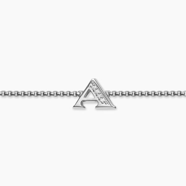David Yurman Petite Initial Chain Bracelet in Sterling Silver with Diamond A, view 3