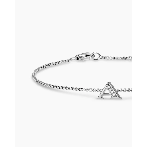layered styling|David Yurman Petite Initial Chain Bracelet in Sterling Silver with Diamond A – authenticity card