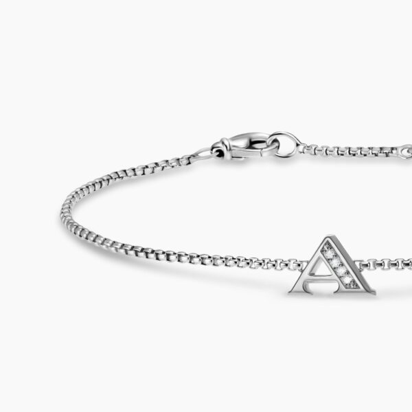 David Yurman Petite Initial Chain Bracelet in Sterling Silver with Diamond A, view 4