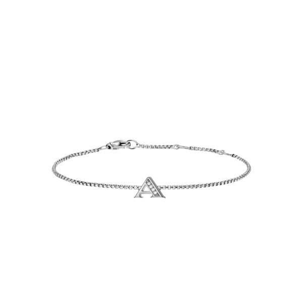 David Yurman Petite Initial Chain Bracelet in Sterling Silver with Diamond A in Silver – front view of authentic Chain Bracelets at Luxury Shoes |David Yurman Petite Initial Chain Bracelet in Sterling Silver with Diamond A Silver – worn on the wrist