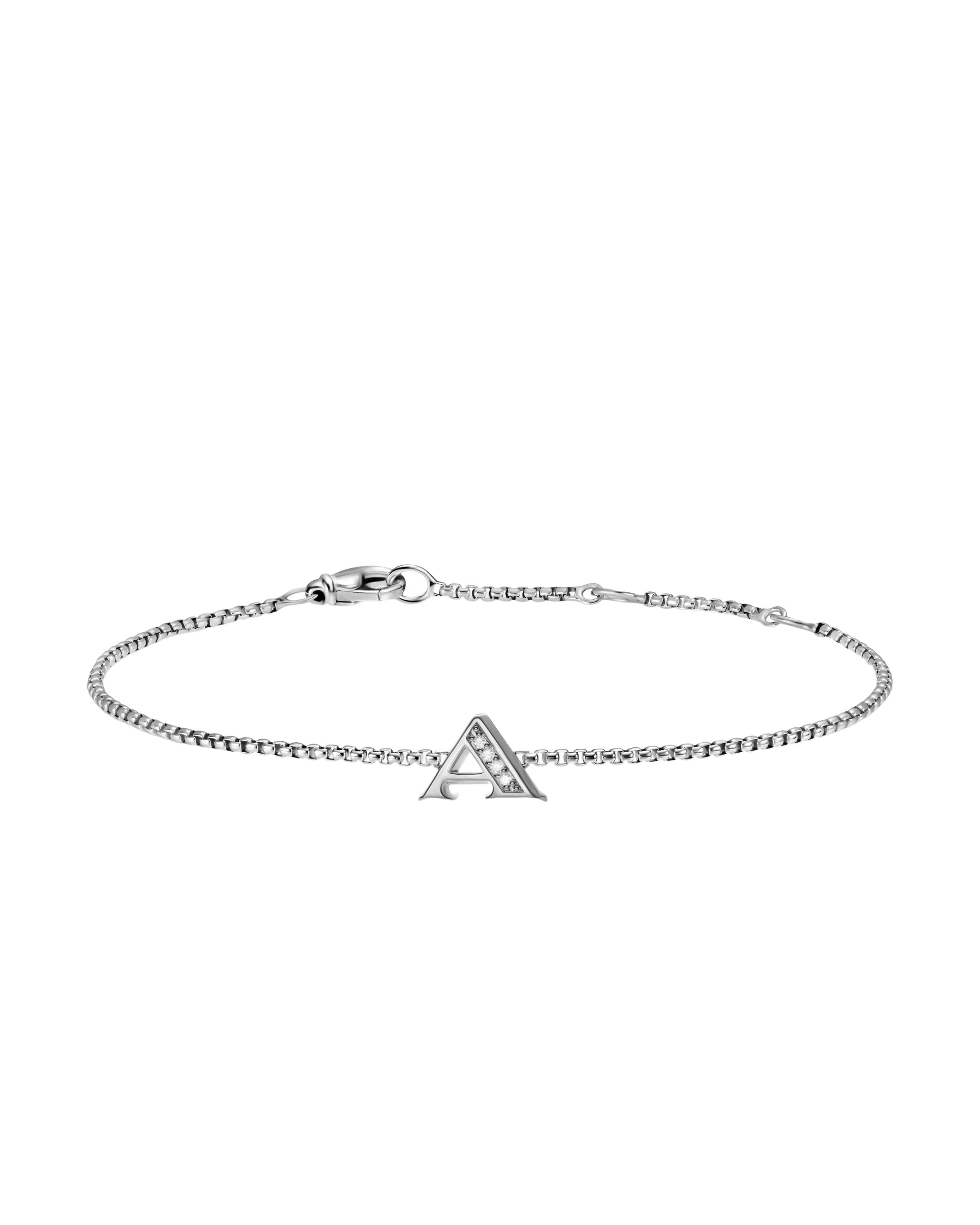 David Yurman Petite Initial Chain Bracelet in Sterling Silver with Diamond A in Silver – front view of authentic Chain Bracelets at Luxury Shoes |David Yurman Petite Initial Chain Bracelet in Sterling Silver with Diamond A Silver – worn on the wrist
