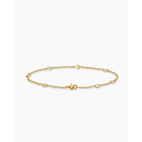on-model styling shot|David Yurman Petite Modern Renaissance® Station Bracelet in 18K Yellow Gold with Diamonds