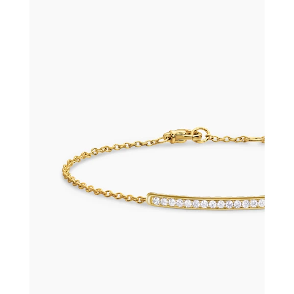 on-model styling shot|David Yurman Petite Pavé Bar Bracelet in 18K Yellow Gold with Diamonds